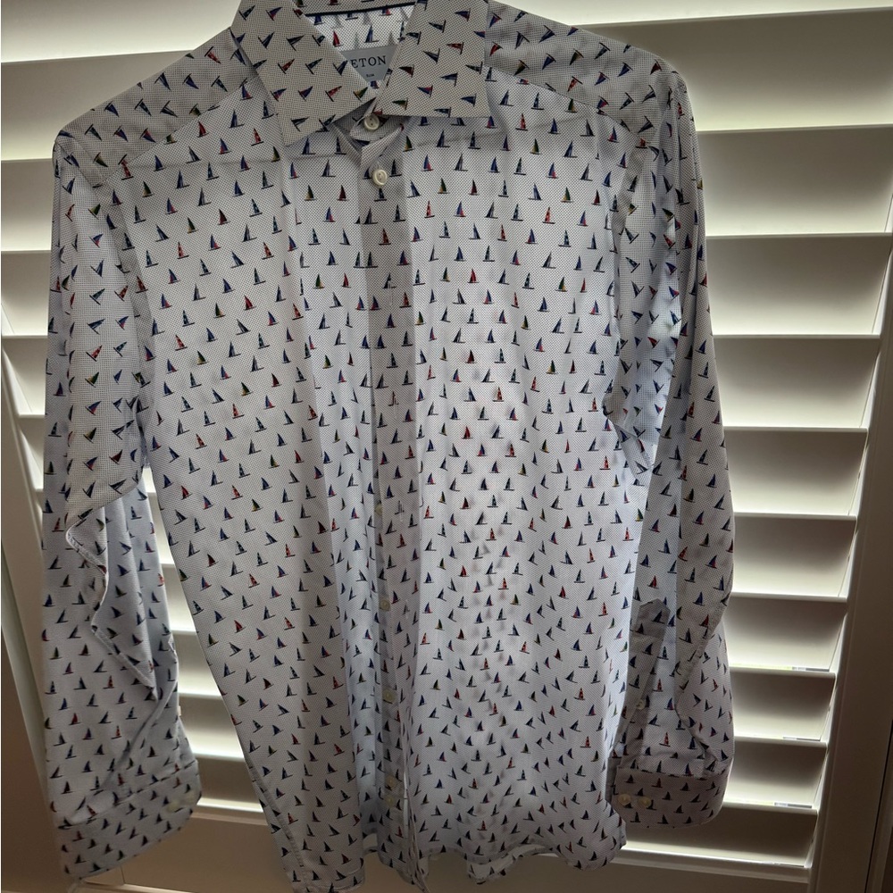 Eton Men's White Shirt with Multicolor Sailboat Print